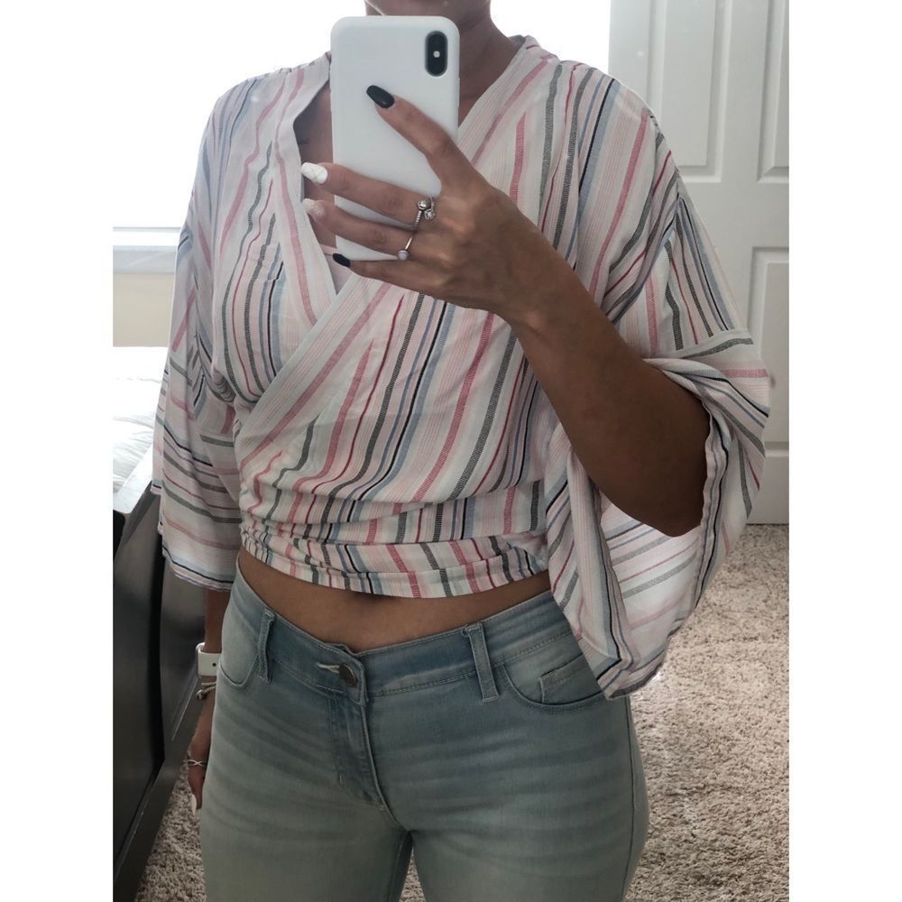 Discovery Striped Wrap Blouse